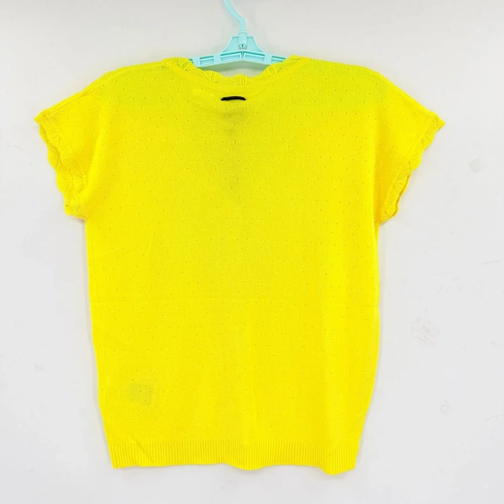 NUMPH Women's Kyoto Pullover Top Aurora Yellow Pointelle Short Sleeve Size M NWT